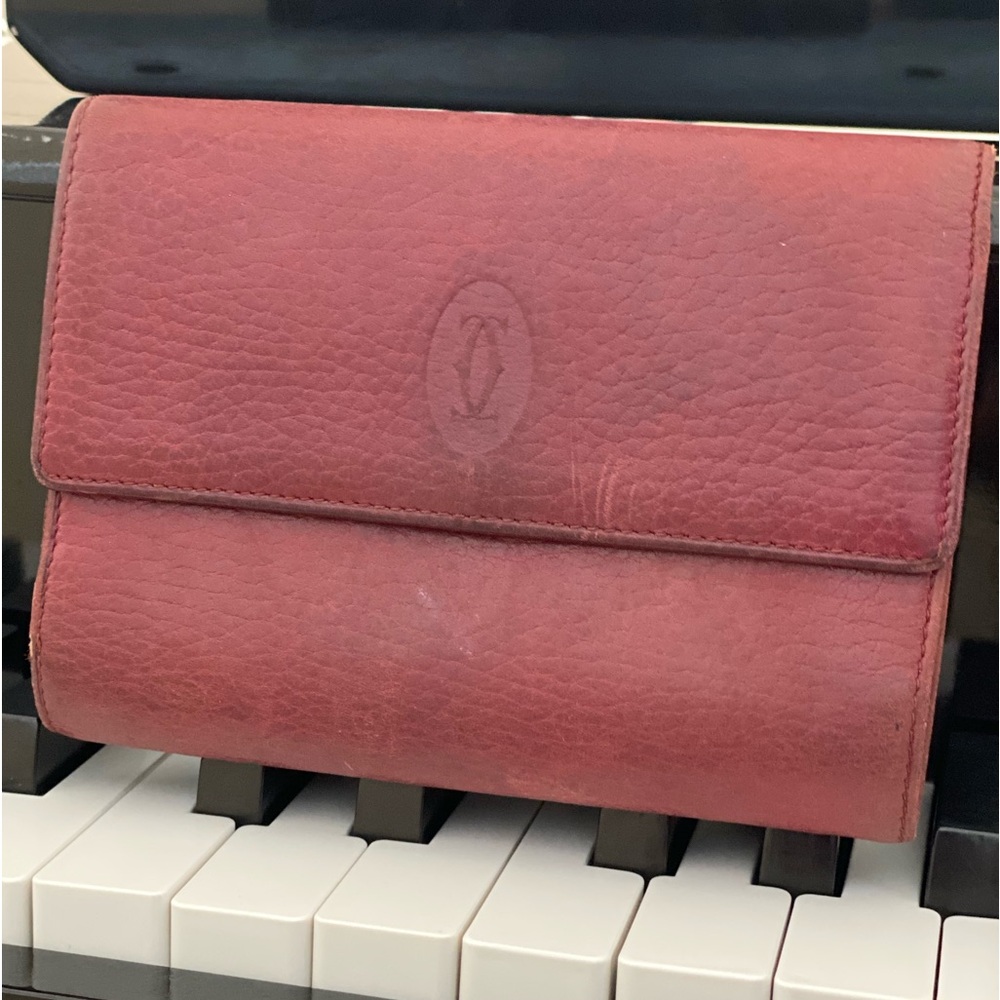 CARTIER MASON FOLDING KISS-LOCK WALLET MASTRIN BORDEAUX LEATHER